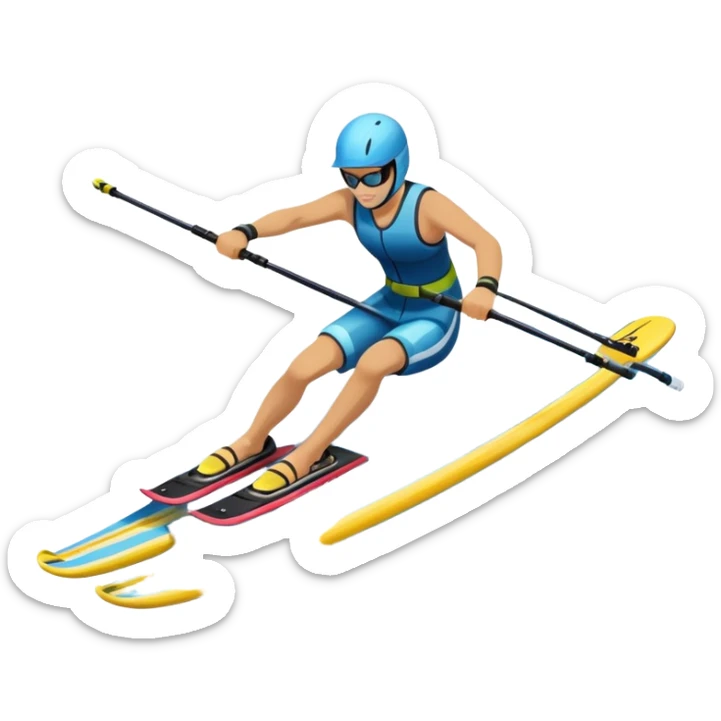 An icon featuring a close-up collage of water skis, splashing water across the surface. The design highlights the motion of the skis cutting through the water. Transparent background emphasizes the thrill of water skiing. sticker