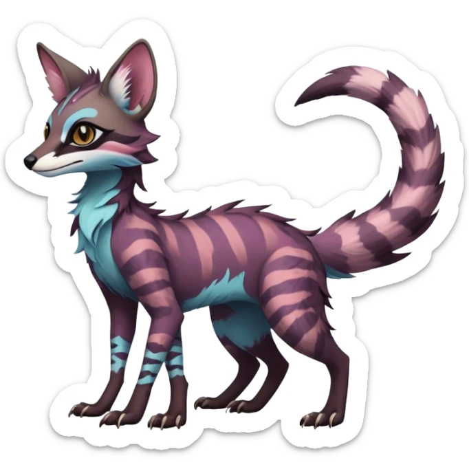 Feral Rare Fantasy dark colorful pastel Vernid-Sergal-Genet-Trico-species by LiLaiRa, random markings, tufted tail, tufted ears, full body sticker