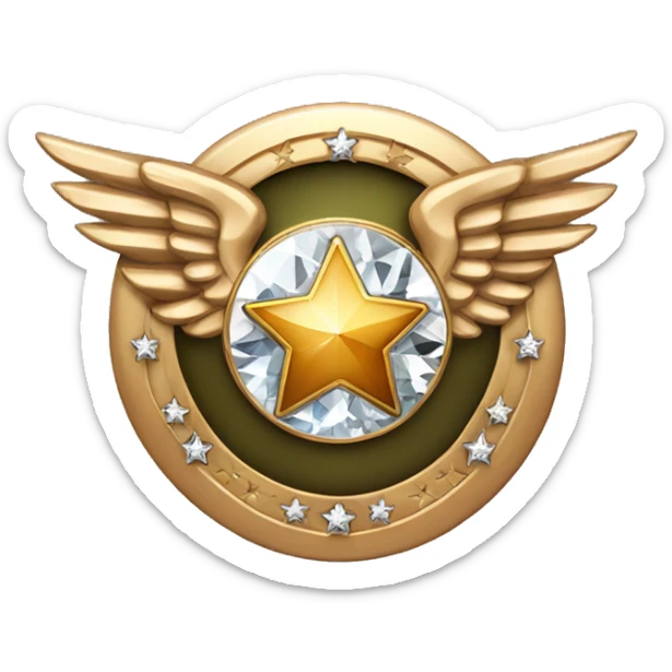 Diamond Bronze military badge with 3 stars in the center and wings behind sticker