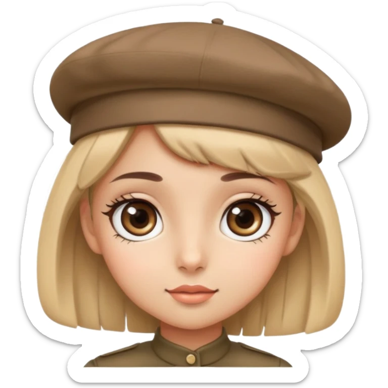 1. A girl with big, round eyes and long eyelashes, wearing a cute beret. sticker