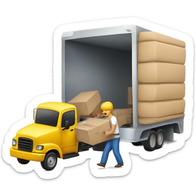 an emoji of a truck and a person loading furnitures onto it sticker