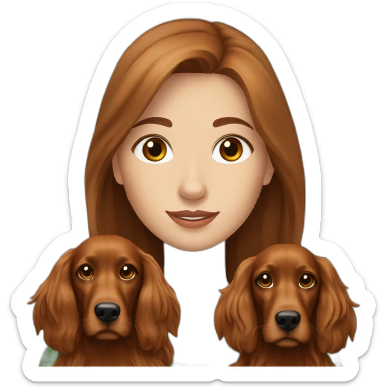 Very long light brown hair young woman with 2 Irish Setter dogs, 1 brown and 1 black sticker