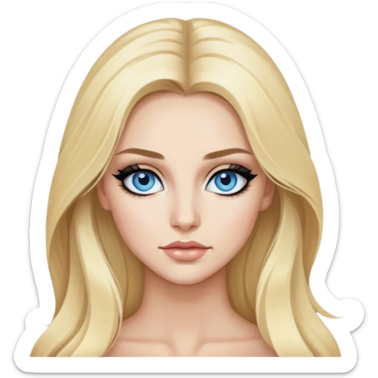 blonde, blue eyes baddie,pretty makeup, strong makeup, black eyeliner, long hair sticker