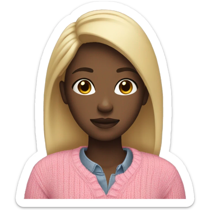 Black girl with blonde straight hair and pink sweater  sticker