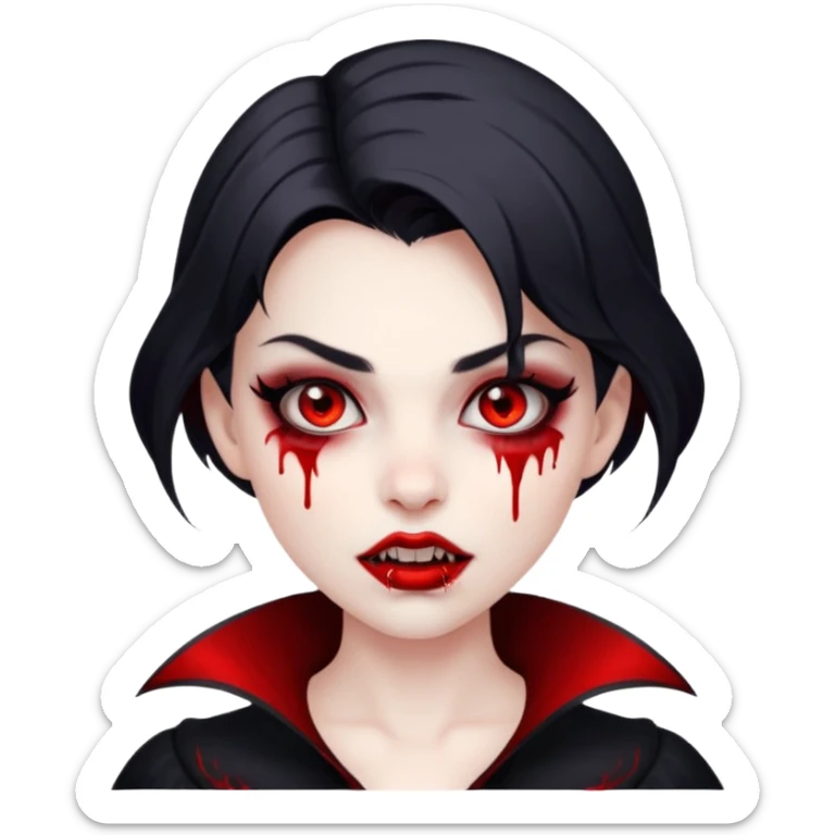 pretty vampire girl with red eyes fangs blood pretty smoky eye makeup  sticker