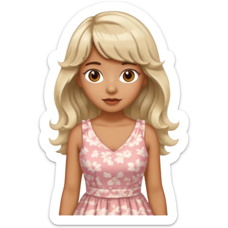 latina lady in a cute dress with bleached and brown wavy hair with bangs sticker