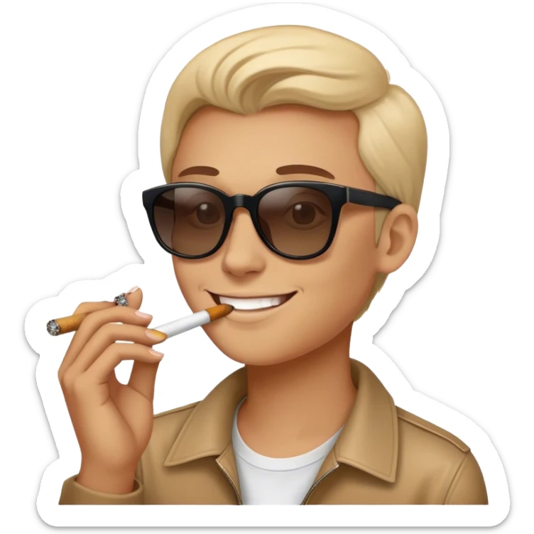 Kissing smiling eyes emoji smoking with cigrette and smoke coming out and wearing sunglasses sticker
