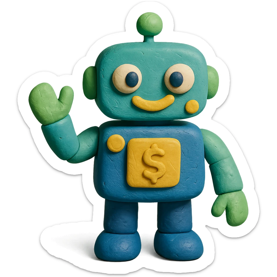 friendly and modern robot mascot for a finance app with subtle money or finance elements sticker