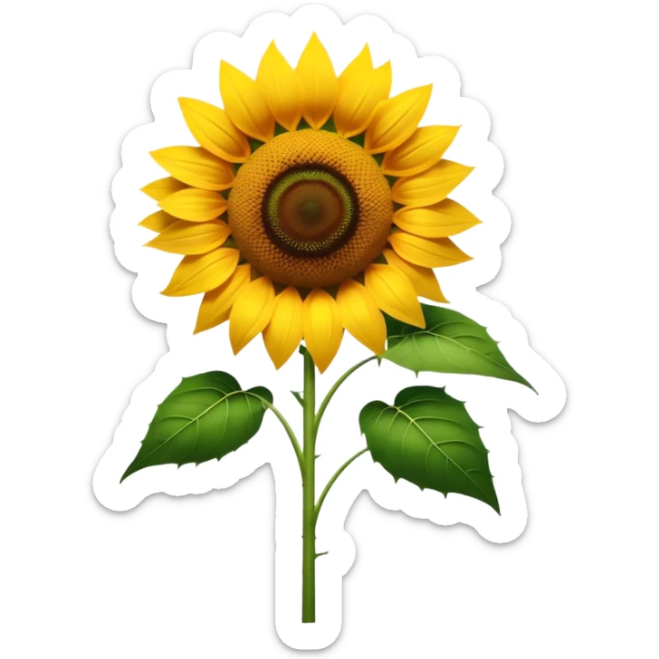 Cinematic Realistic Sunflower Emoji, Tall and bright, with a large, golden-yellow blossom facing the sun, its broad, textured petals surrounding a dark center. The sturdy green stalks and leaves frame the vibrant flower, while a gentle breeze causes the petals to sway. Soft glowing outline, capturing the essence of sunshine and warmth in a cheerful, towering sunflower! sticker