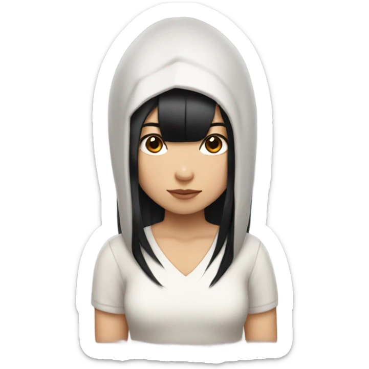 girl with straight black hair, dyed red streaks, asian, black eyes,  sticker