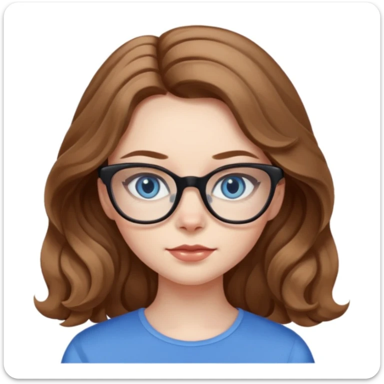 Girl with light brown wavy hair, pale skin, blue eyes, and black cat eye glasses  sticker
