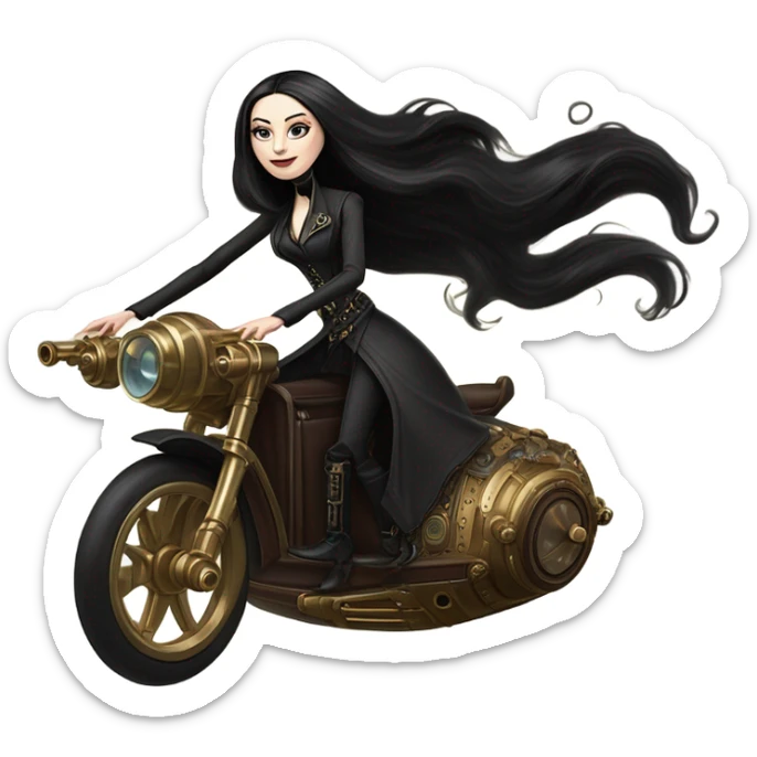 Jedi Morticia Addams riding  a Jumpspeeder anti-gravity repulsorlift swoop steampunk  sticker