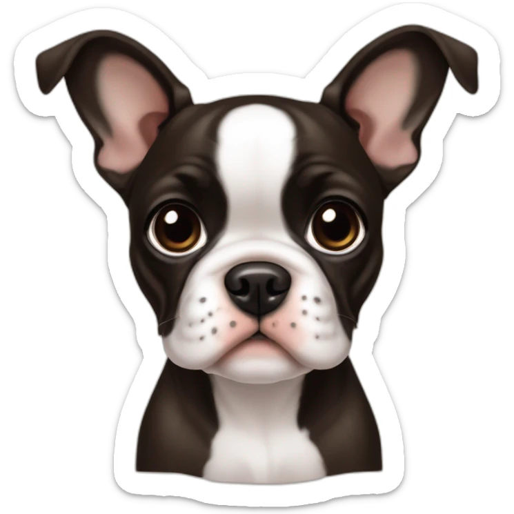 cute girl boston terrier french bulldog mix puppy with cropped ears dark brown eyes sticker