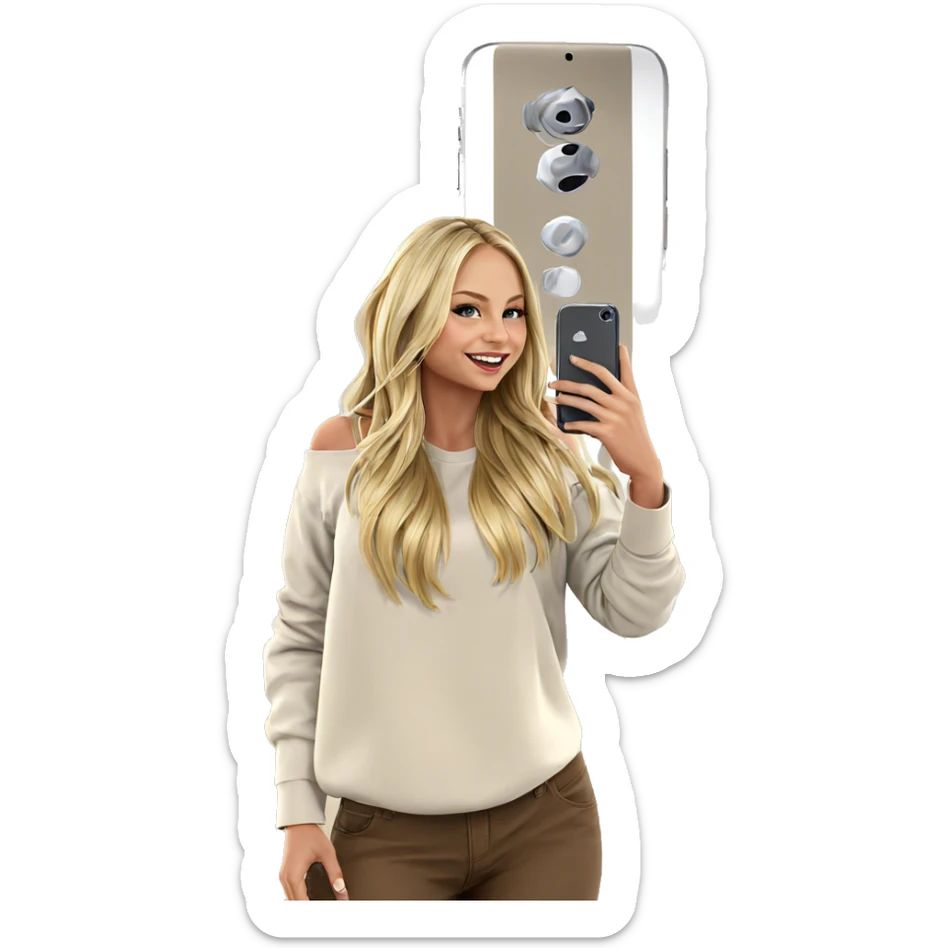blonde girl with smartphone smiling sticker