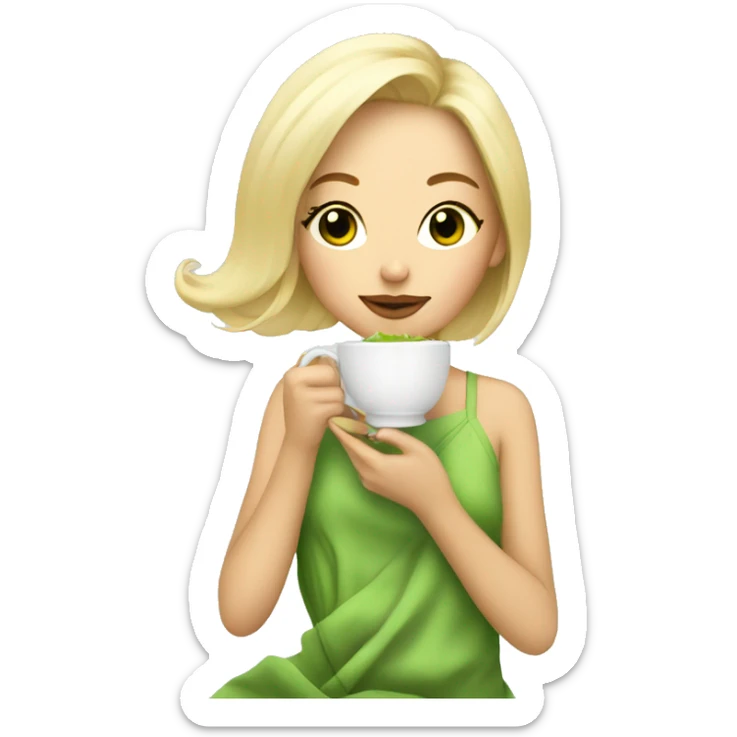 girl with blonde hair sipping green tea at the spa sticker