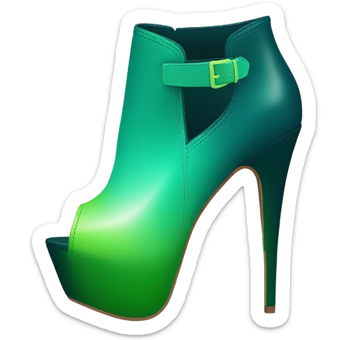 Realistic isolated top front view of a pair of dark teal,lime green,mint green and emerald green ombre high heel peep toe ankle bootie boots. sticker