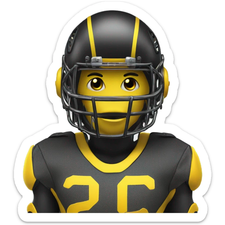 Black and yellow cyborg head with football helmet, face mask and circuits sticker