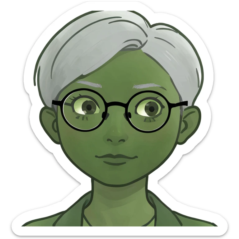 crea un cane nero è una donna anziana con i capelli corti grigi e gli occhiali tondi senza bordi tutta rugosa sticker