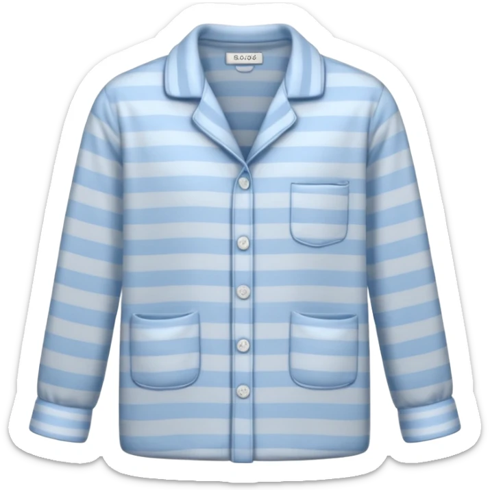 emoji of an isolated striped pajama top, light grey and pastel blue vertical stripes, button-down long sleeves, neatly folded flat-lay, no person, no body, no mannequin, cozy winter nightwear mood, soft shading, clean simple shape sticker