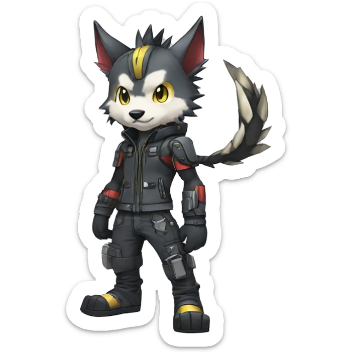 cute cool edgy futuristic punk Digimon-Fakemon-animal full body sticker