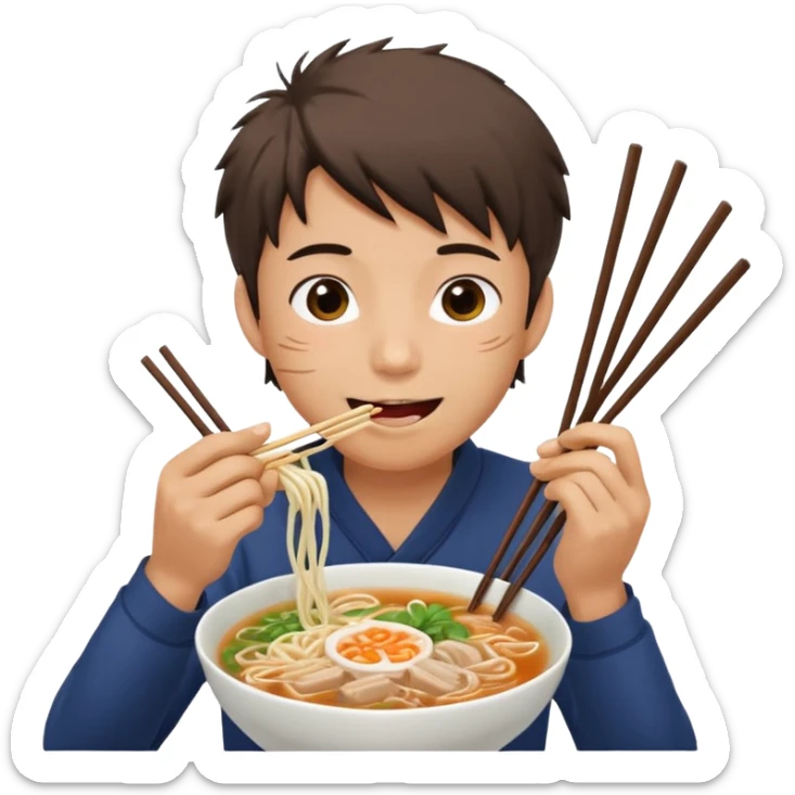 can you generate me a avatar of a male eating a bowl of pho? make it more anime. Make the person slurping on the noodles sticker