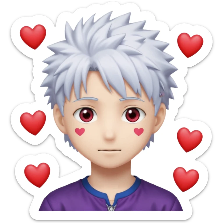 Killua Zoldyck from the anime Hunter x Hunter has hearts popping out of his eyes in an anime style. sticker