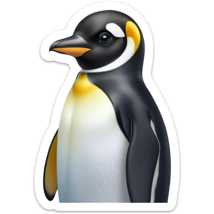 Cinematic Noble Emperor Penguin Portrait Emoji, Poised and regal, standing proudly on icy terrain with crisp black and white plumage and determined, deep-set eyes, Simplified yet sharp and sophisticated features, highly detailed, glowing with a soft, dignified polar glow, high shine, intelligent and stalwart, stylized with an air of imperial command, focused and resolute, soft glowing outline, capturing the essence of a watchful and confident arctic guardian that feels as though it could waddle out of the screen with effortless authority! sticker
