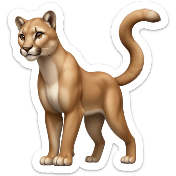 cinematic-[mountain lion]-realistic-full-body-standing-emoji,-muscular-frame-poised-with-grace,-tail-curved-slightly,-head-tilted-dramatically,-sleek-[tan]-fur-(or-majestic-mane-for-lions),-simplified-yet-realistic-focused-features,-highly-detailed,-glowing-with-an-almost-sarcastic-glow sticker