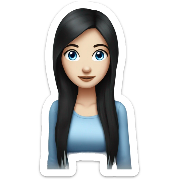 Girl fair skin, long black hair, standing , blue eyes ,beautiful girl, very hot girl sticker