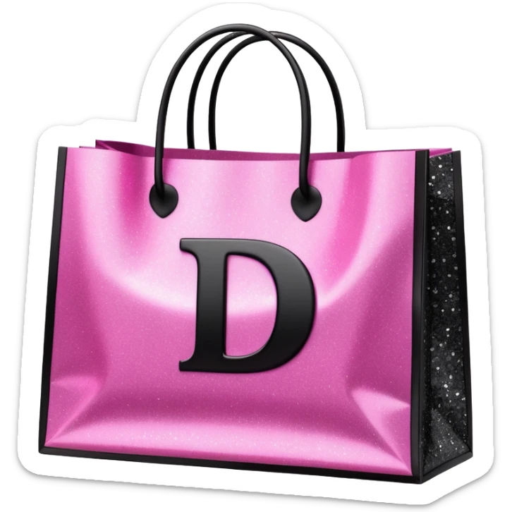 PINK GLITTER SHOPPING BAGS WITH A LETTER D IN THE MIDLLE IN COLOUR BLACK WITH GLITTER TOO  sticker