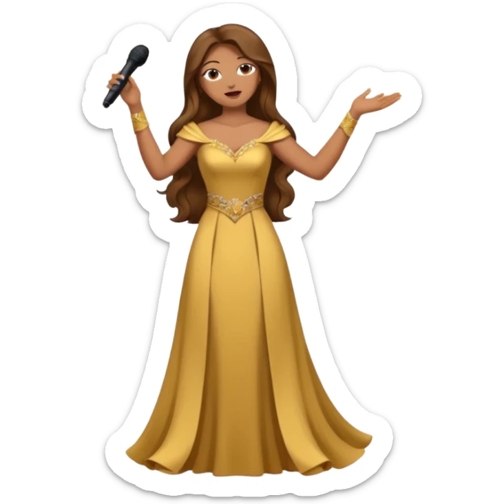 woman opera singer singing with long brown hair and golden dress and entire body sticker