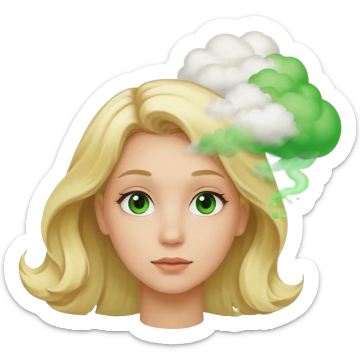 A sideways woman with blonde hair farting green gas sticker