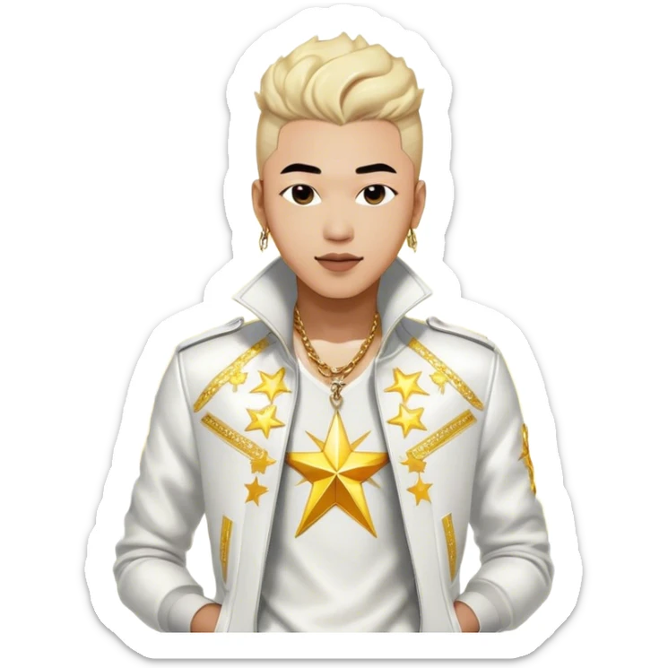 Cinematic Realistic portrait of Sơn Tùng M‑TP, shown as a dynamic pop star with a modern, stylish look and detailed contemporary clothing, illuminated by vibrant, energetic lighting that highlights his star power sticker