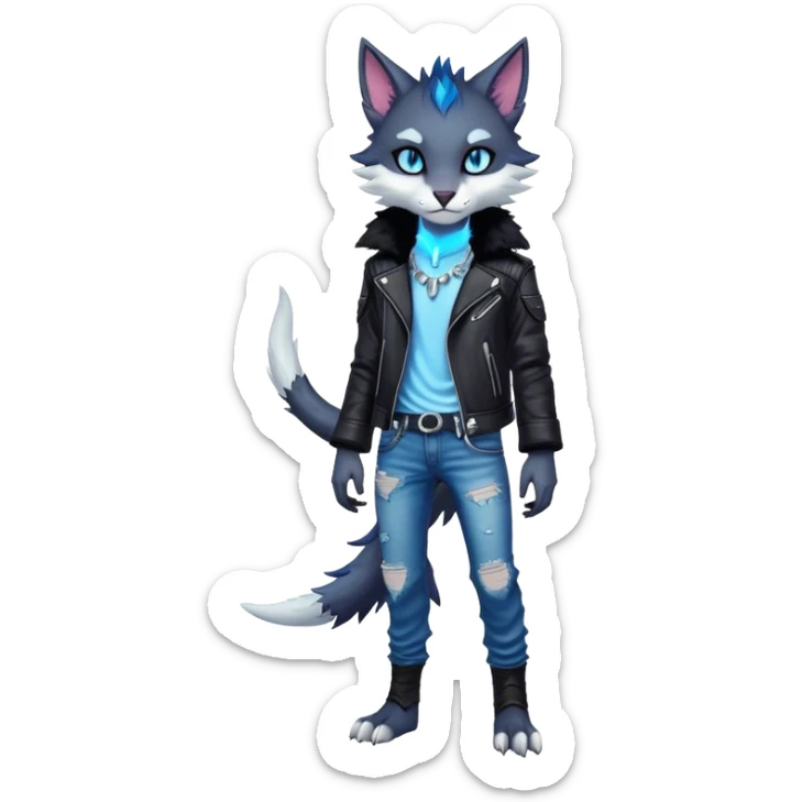 Kawaii dark cool edgy fantasy ethereal feline-vernid-sergal-fursona animal creature with a tufted tail full body sticker