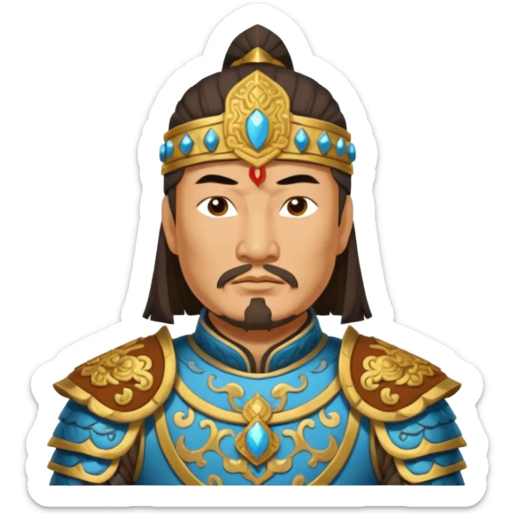 portrait of Genghis Khan in armor rotated 45 degrees to the right sticker
