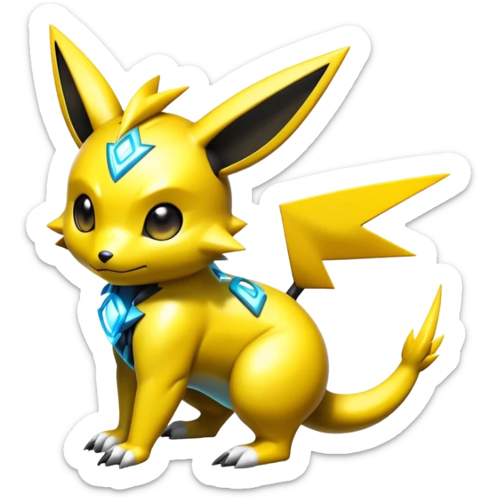 Shiny Futuristic Colorful Cyber-Pichu-Raichu-Renamon-Zeraora-hybrid-creature sticker