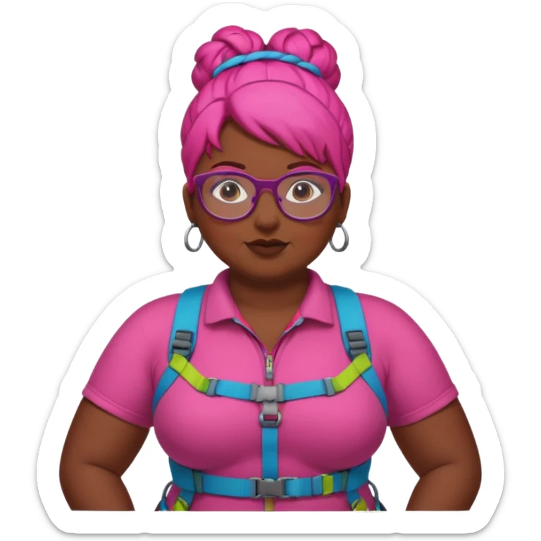 climber fat woman with dark pink bun hair and glassess sticker