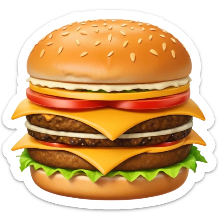A clean and simple icon of fast food in emoji-style illustration. A burger with fries, nuggets and shawarma, bright and bold colors, simple shapes, flat design, high contrast, inviting and appetizing. sticker