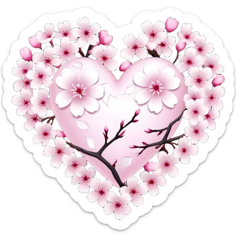 halloween sakura heart, heart made of white sakura petals with pink accents sticker
