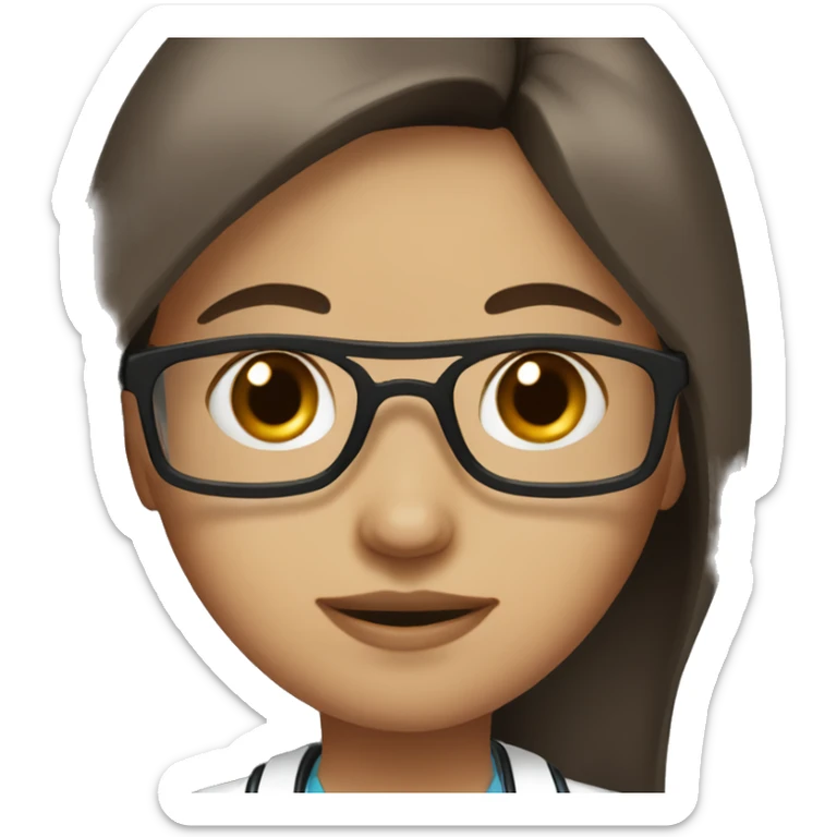 doctor, girl, long straight brown hair, blak eyes, glasses sticker