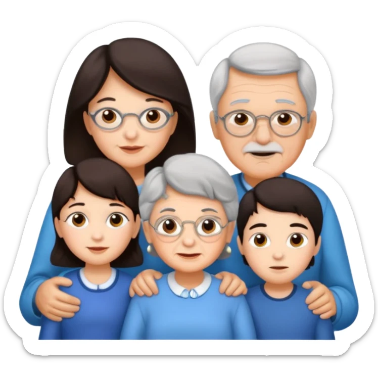 All white grandma and grandpa with 2 girls and 2 boys. The kids should have dark hair sticker