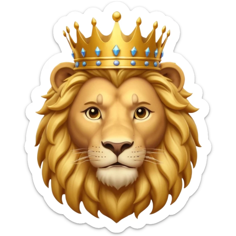 king lion portrait, head and shoulders only, golden crown, royal mane, confident majestic expression, fantasy royalty vibe, 3D cartoon, mobile game icon style, clean background, no text, no watermark
 sticker