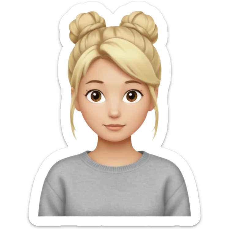 Blonde Women with Bun, Casual Girl – messy blonde bun, soft sweater, relaxed friendly face. sticker