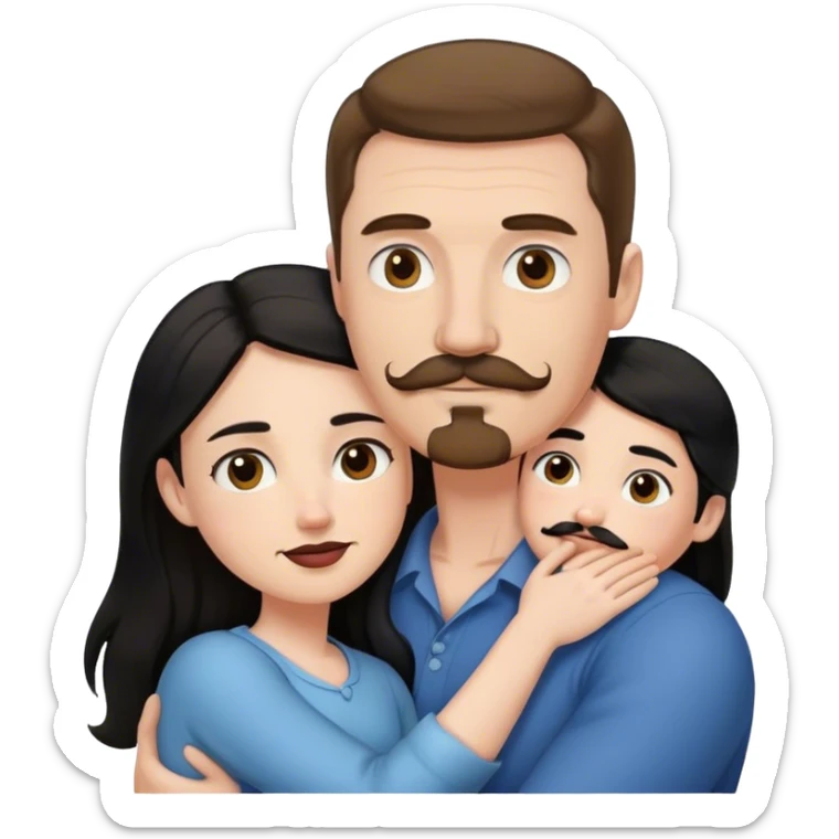 Couple, Tall strong white man with brown hair mustache and goatee, hugging small pale woman long with black hair sticker