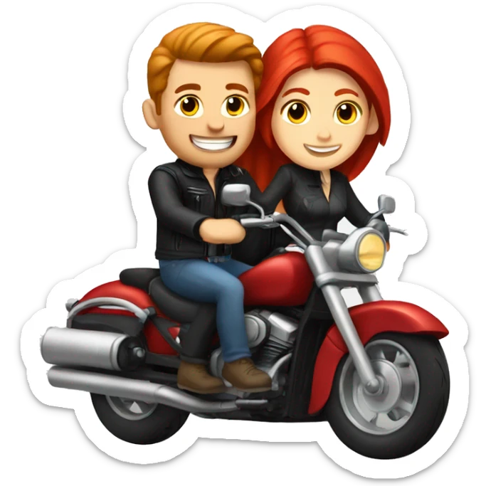 White man and white girl with red hair riding together on a motorcycle  sticker