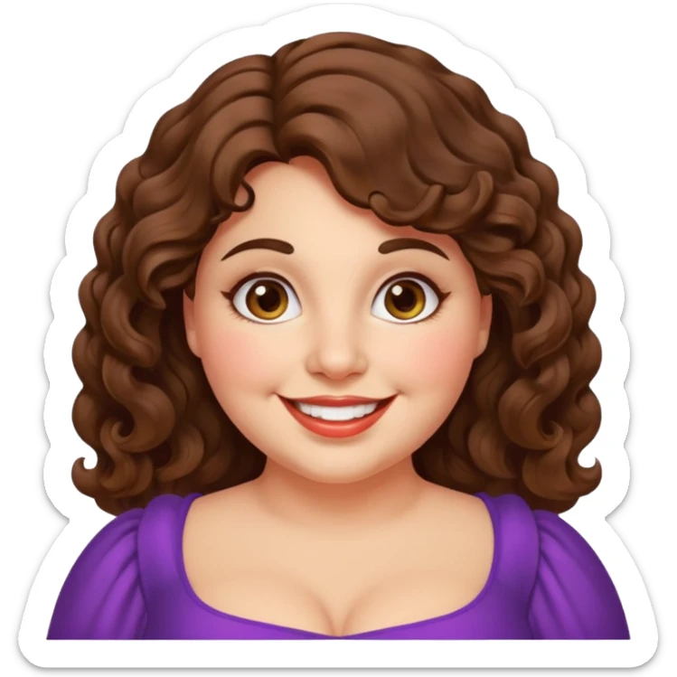 30 yr old italian woman, chubby, brown wavy hair, big brown eyes, huge smile, fancy dress sticker