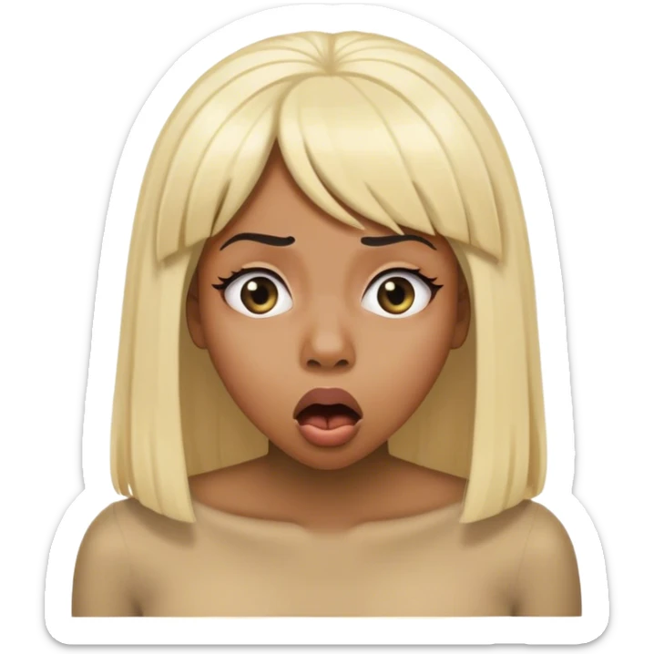 Beyoncé in a blond wig (long straight hair) eyes rolled up in a shocked reaction, mouth shut sticker