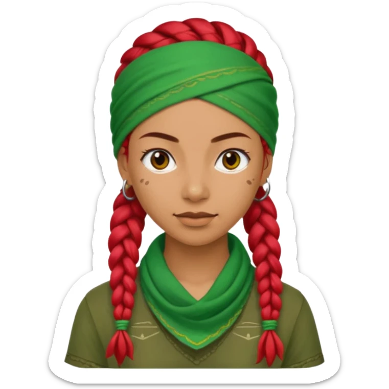 woman with red braids and a green bandana sticker