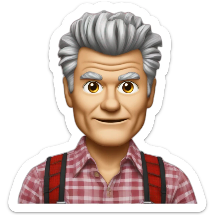 fred willard old skinny spiked hair red plaid shirt with suspenders (portrait,-front-facing) sticker