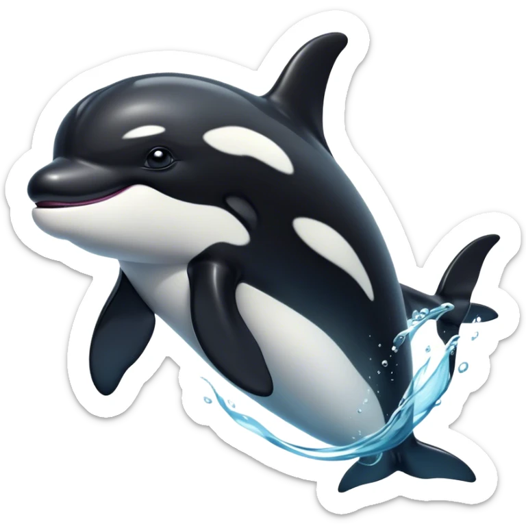 Cinematic Noble orca Portrait Emoji, Poised and majestic, with a sleek, streamlined black-and-white body, piercing intelligent eyes, and a powerful, commanding presence, Simplified yet sharp and sophisticated features, highly detailed, glowing with a soft oceanic radiance, high shine, intelligent and formidable, stylized with an air of deep-sea dominance, focused and alert, soft glowing outline, capturing the essence of an apex predator that appears ready to surge out of the waves with effortless authority! sticker